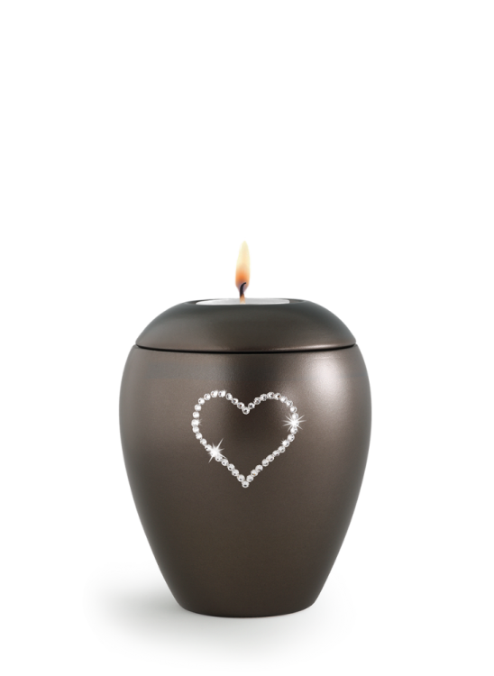 Zvířecí urna Crystal Heart so svíčkou - Hnedá 0,5l