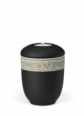 Keramická miniurna Nature Black, čierna, ozdobný opasok, boho štýl, sviečka