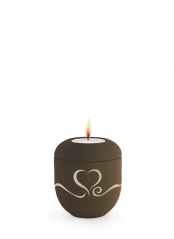 Keramická miniurna Srdce, kávový, sametový, zlaté srdce, svíčka