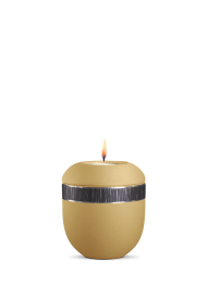 Keramická mini urna Veta, zlatá, okrová, žltá, čierny pás, sviečka
