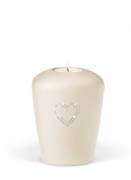 Keramická miniurna Srdce, krémovo biela, srdce, sviečka