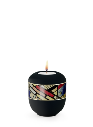 Keramická miniurna Arte Black, čierna, abstraktné motívy, geometria, línia, sviečka.