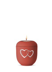Keramická miniurna Srdce II, červená, stříbrná, srdce, svíčka. 