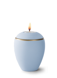 Ceramiczna mimiurna Colour Line, Samtton, aksamitna, jasnoniebieska, złoty pasek, pokrywka ze świeczką