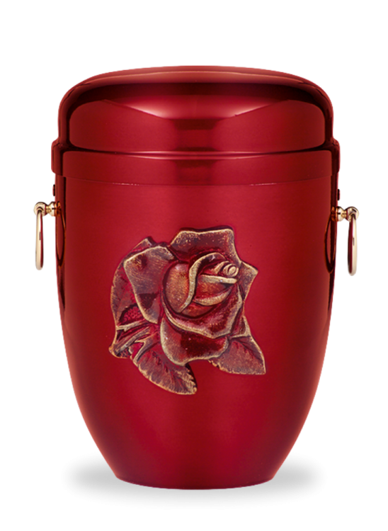 Kovová urna Harmonia - Červená/Růže
