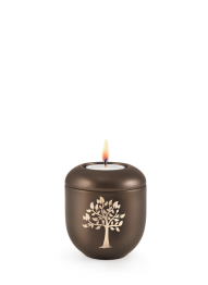 Keramická miniurna Creatio, perleťová, hneda, strom, sviečka.