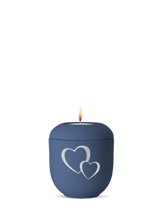 Keramická miniurna Srdce II, modrá, strieborná, srdce, sviečka. 