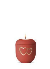 Keramická miniurna Srdce II, červená, zlatá, srdce, svíčka. 