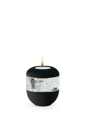 Keramická miniurna Ventura, sametově černá, kůra, svíčka.