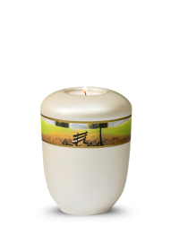 Ceramiczna miniurna Amaris – Biała/Krajobraz
