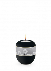Keramická miniurna Ventura, sametově černá, pampeliška, svíčka.