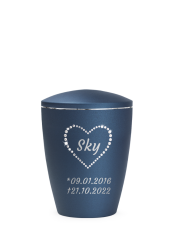 Zvířecí urna Elegance Heart, navy, 0,5l, srdce, vyřezávané písmo