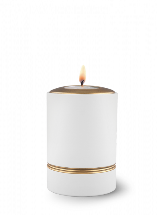 Keramická mimiurna Minion, Samtton, sametová, bílá, starozlatá, ručně malovaná výzdoba,víko se svíčkou