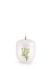 Keramická miniurna Silva II, jarní strom, perleťově bílá, svíčka