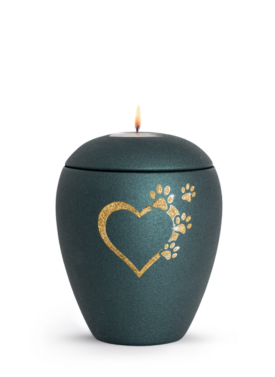 Zvířecí urna Verona Heart se svíčkou - Smaragdová 1,5l