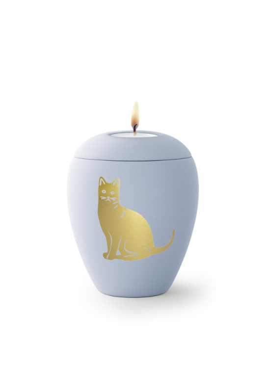 Urna na zwierzę Siena Cat ze świecą - niebieska 0,5 l