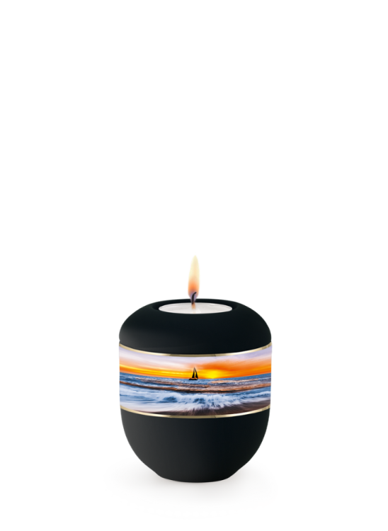 Keramická miniurna Mare, černá, plachetnice, svíčka.