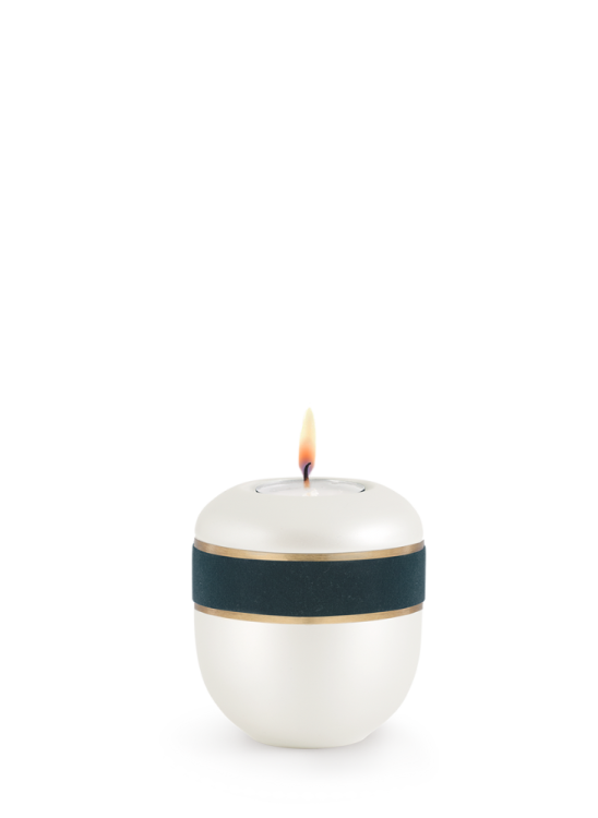 Keramická mini urna D'artiste, antracitová, biela, ozdobný prúžok, sviečka