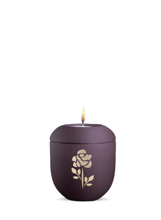 Keramická miniurna Facette, fialová, matný povrch, růže, svíčka
