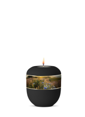 Keramická miniurna Memorius, černá, samet, chrpy, svíčka.