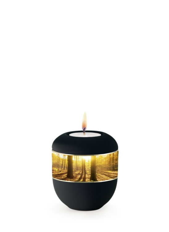 Keramická miniurna Ventura, sametově černá, lesa, svíčka.