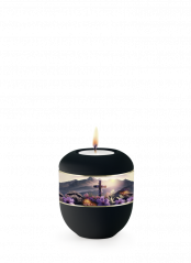 Keramická miniurna Ventura, sametově černá, kříž, svíčka.