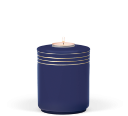 Keramická miniurna Sean, modrá, zlaté lemování, mořský design, svíčka na víku.