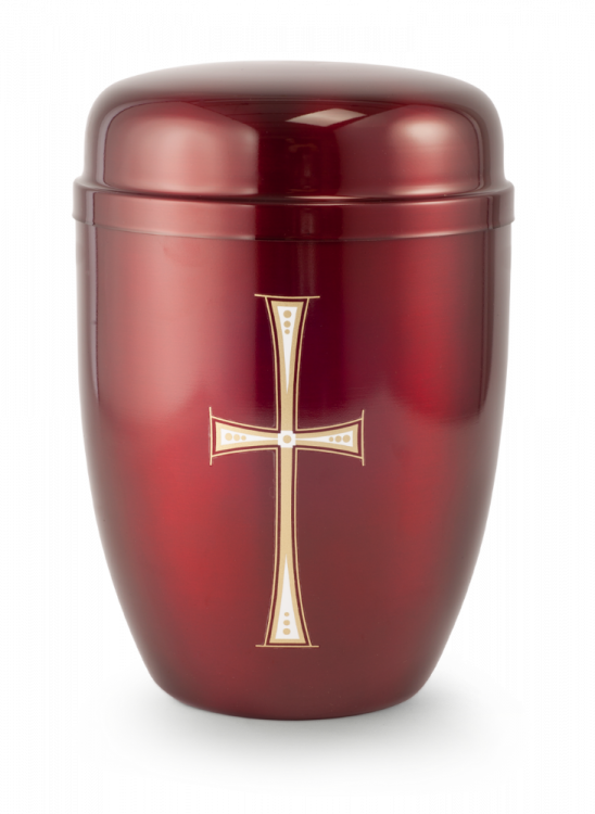 Kovová urna Faith Červená - Kříž