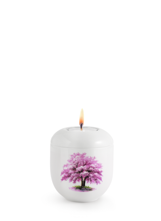 Mini-Keramikurne Silva, Magnolie, weiß, Kerze.