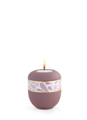 Keramická miniurna Pastell II, tmavě růžová, zlatá, svíčka.