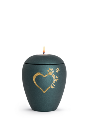 Zvířecí urna Verona Heart se svíčkou - Smaragdová 0,5l