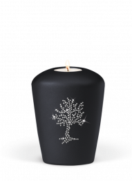 Keramická miniurna Pure, černá, antracitová, strom života, Swarovski, svíčka.