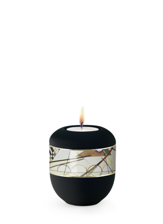 Keramik Mini Urne Arte Black, schwarz, abstrakte Motive, Geometrie, Zusammensetzung, Kerze.