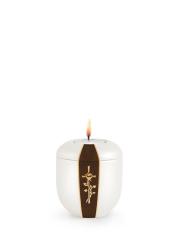 Keramická miniurna D'artiste, bílá, samet zlatá růže a kříž, svíčka