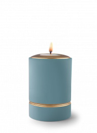 Keramická mimiurna Minion, Samtton, sametová, tyrkysová, starozlatá, ručně malovaná výzdoba,víko se svíčkou