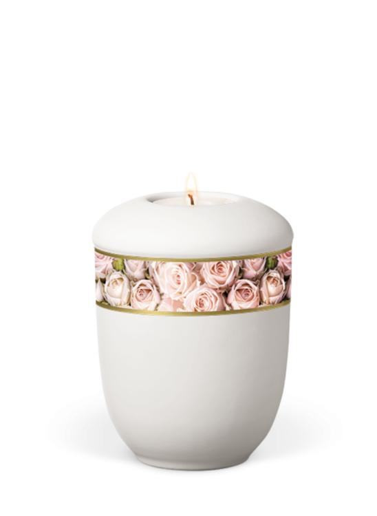 Keramická miniurna Royal White, ruža, biely, opasok, sviečka