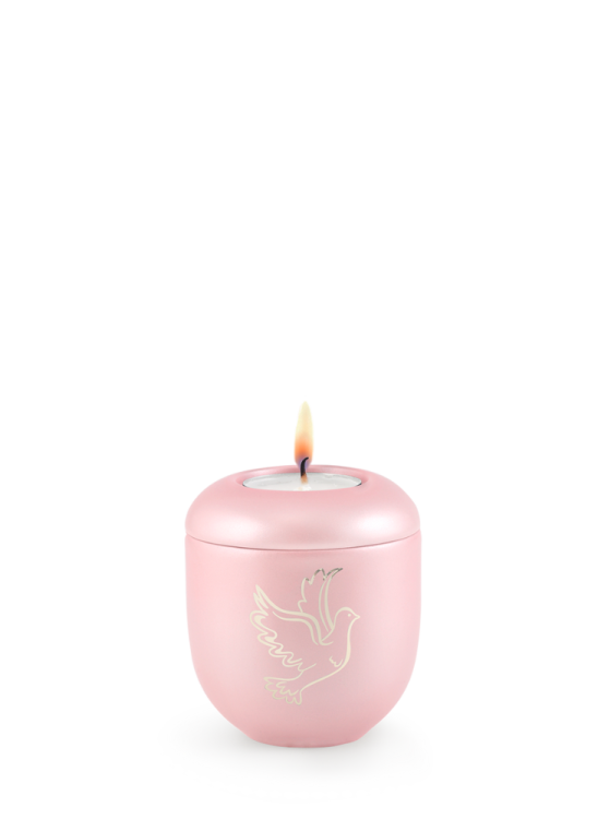Keramická miniurna Creatio, perleť, růžová, lila, holubice, svíčka.