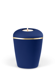 Ceramiczna mini urna Trójkąt, szafir, złota opaska, świeca