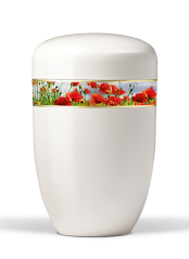 Metalowa urna Royal White, makowa łąka