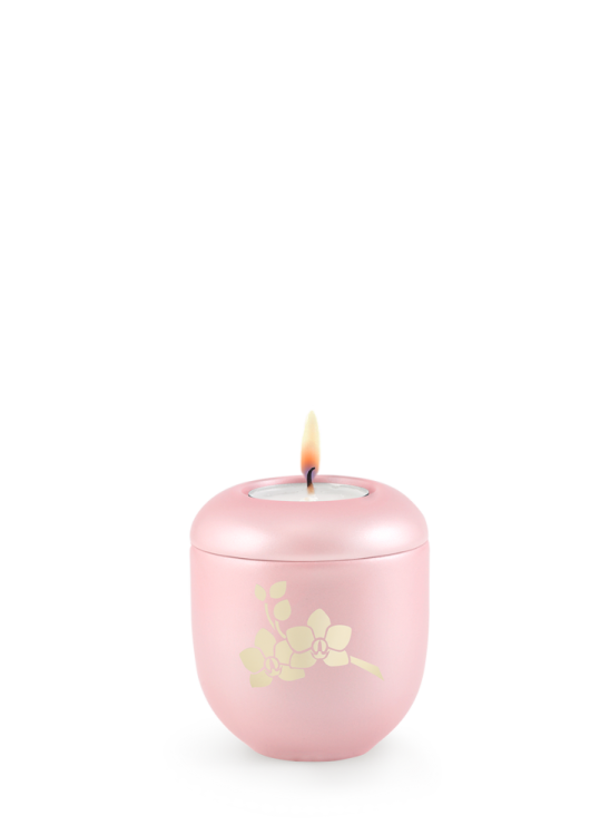 Keramická miniurna Creatio, perleťová, ružová, orchidea, sviečka.