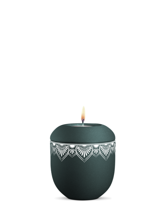 Ceramiczna mini urna Mandala, zielony, szmaragdowy, mandala, świeca