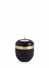 Keramická miniurna Brillant, černá, zlatá, svíčka.