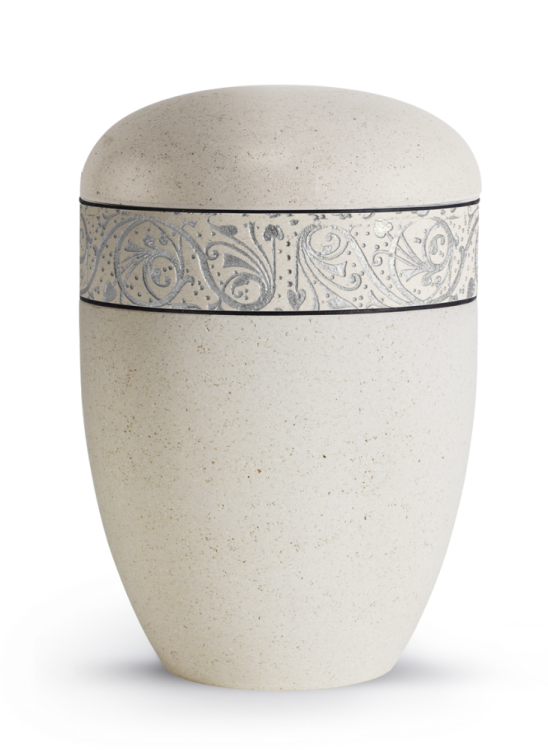 Ekologická urna Piedra Creme, stříbrná, ozdobný pásek