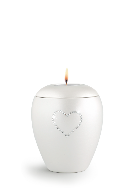 Zvířecí urna Crystal Heart so svíčkou - Biela 0,5l