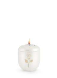 Keramická miniurna Creatio, perleť, bílá, růže, svíčka.