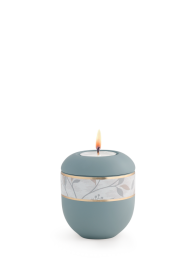 Keramická miniurna Pastell II, šedá, zlatá, svíčka.