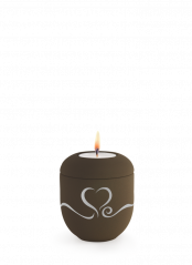 Keramická miniurna Srdce, kávová, stříbrné srdce, svíčka