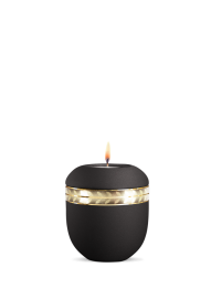 Keramická miniurna Livorno, čierna, zlatý pás, vetva, sviečka