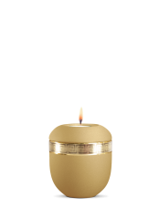 Keramická miniurna Livorno, zlatá, okrově žlutá, zlatý pásek, svíčka