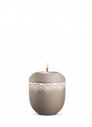 Keramická miniurna Mandala, hnědá, šampaň, mandala, svíčka